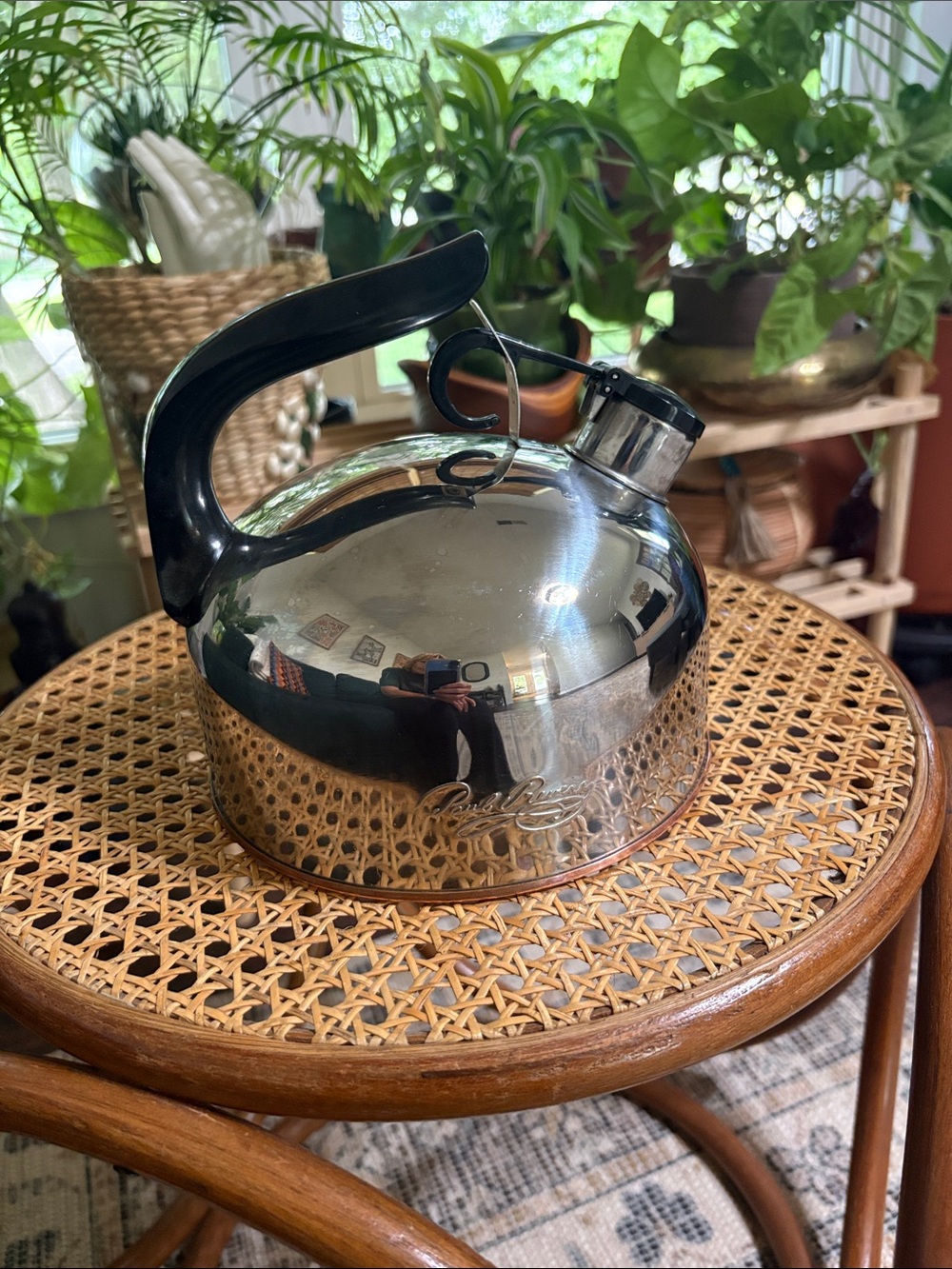 Vintage Revere Ware copper bottom whistling 2 qt tea kettle